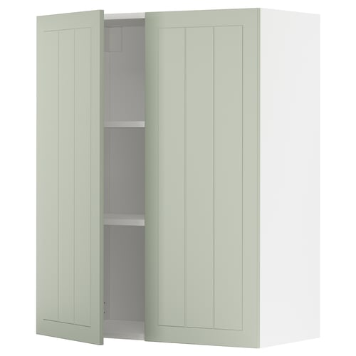 A METOD kitchen wall cabinet with green stensund doors in a modern design, featuring two adjustable shelves.