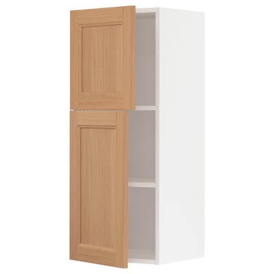 METOD Wall cabinet with shelves/2 doors, white/Vedhamn oak, 40x100 cm