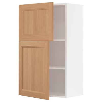 METOD Wall cabinet with shelves/2 doors, white/Vedhamn oak, 60x100 cm