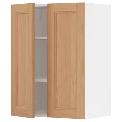 METOD Wall cabinet with shelves/2 doors, white/Vedhamn oak, 60x80 cm