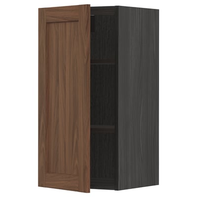 METOD Wall cabinet with shelves, black Enköping/brown walnut effect, 40x80 cm