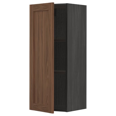METOD Wall cabinet with shelves, black Enköping/brown walnut effect, 40x100 cm