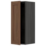 METOD Wall cabinet with shelves, black Enköping/brown walnut effect, 30x80 cm