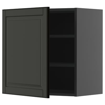 METOD Wall cabinet with shelves, black-grey/Bodbyn black, 60x60 cm