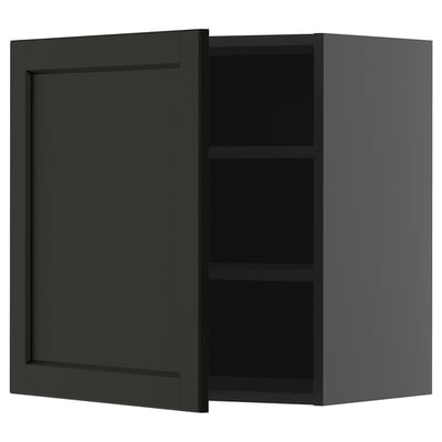 METOD Wall cabinet with shelves, black-grey/Lerhyttan black stained, 60x60 cm