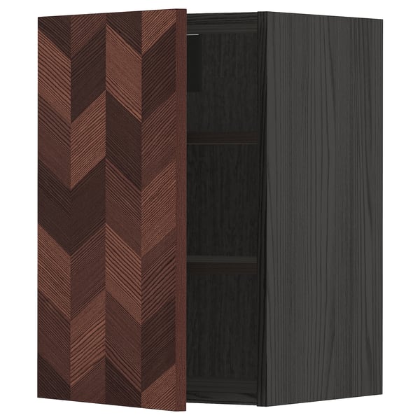 METOD Wall cabinet with shelves, black Hasslarp/brown patterned, 40x60 cm