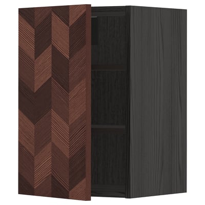 METOD Wall cabinet with shelves, black Hasslarp/brown patterned, 40x60 cm