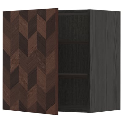 METOD Wall cabinet with shelves, black Hasslarp/brown patterned, 60x60 cm