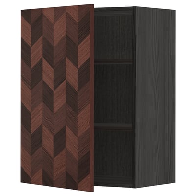 METOD Wall cabinet with shelves, black Hasslarp/brown patterned, 60x80 cm