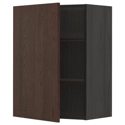 METOD Wall cabinet with shelves, black/Sinarp brown, 60x80 cm
