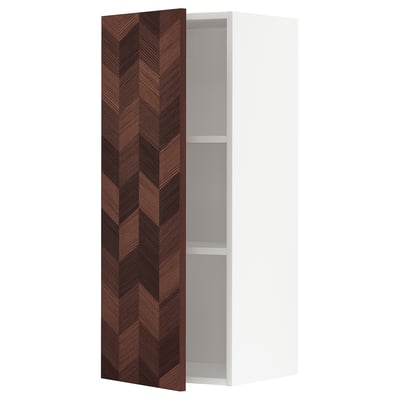 METOD Wall cabinet with shelves, white Hasslarp/brown patterned, 40x100 cm