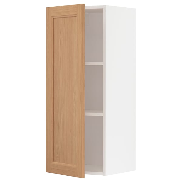 METOD Wall cabinet with shelves, white/Vedhamn oak, 40x100 cm