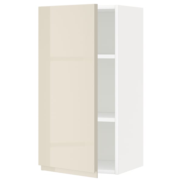 METOD Wall cabinet with shelves, white/Voxtorp high-gloss light beige, 40x80 cm