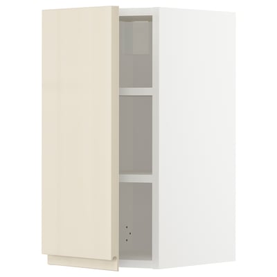METOD Wall cabinet with shelves, white/Voxtorp high-gloss light beige, 30x60 cm
