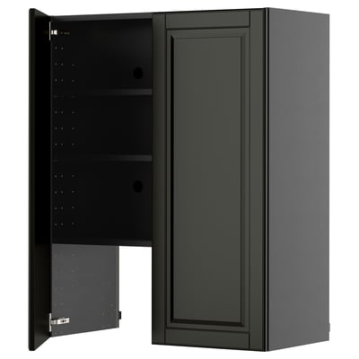 METOD Wall cb f extr hood w shlf/door, black-grey/Bodbyn black, 80x100 cm