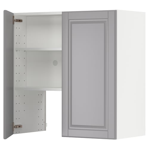 Soft grey METOD kitchen cabinet, rectangular, bevelled edges, polyurethane painted fiberboard, adjustable shelves.
