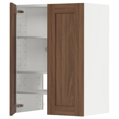 METOD Wall cb f extr hood w shlf/door, white Enköping/brown walnut effect, 60x80 cm