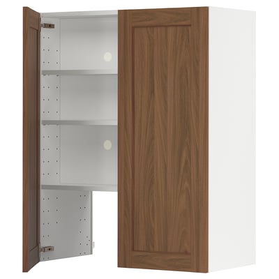 METOD Wall cb f extr hood w shlf/door, white Enköping/brown walnut effect, 80x100 cm