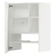 White METOD kitchen cabinet, classic wood grain design, multiple shelves.