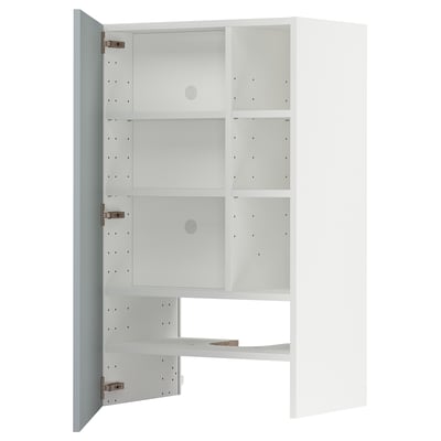 METOD Wall cb f extr hood w shlf/door, white/Kallarp light grey-blue, 60x100 cm