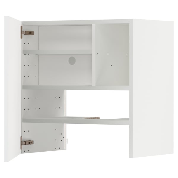 METOD Wall cb f extr hood w shlf/door, white/Ringhult light grey, 60x60 cm