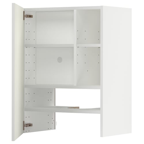 METOD white kitchen cabinet with adjustable shelves and nickel hinges.