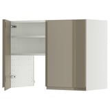 METOD Wall cb f extr hood w shlf/door, white/Voxtorp high-gloss dark grey-brown, 80x60 cm
