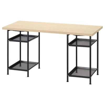 MITTCIRKEL / SPÄND Desk, lively pine effect/black, 140x60 cm