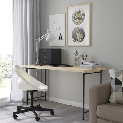 MITTCIRKEL / SPÄND Desk, lively pine effect/black, 140x60 cm