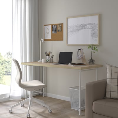MITTCIRKEL / SPÄND Desk, lively pine effect/white, 140x60 cm