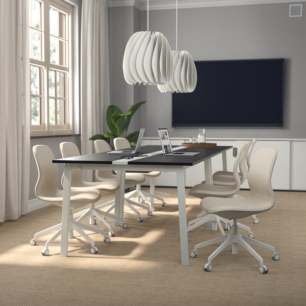 MITTZON Conference table, black stained ash veneer/white, 140x108x75 cm