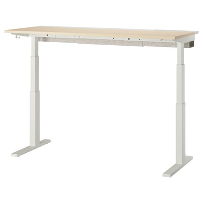 MITTZON sit-stand desk, light wood top, white legs, dual motor.