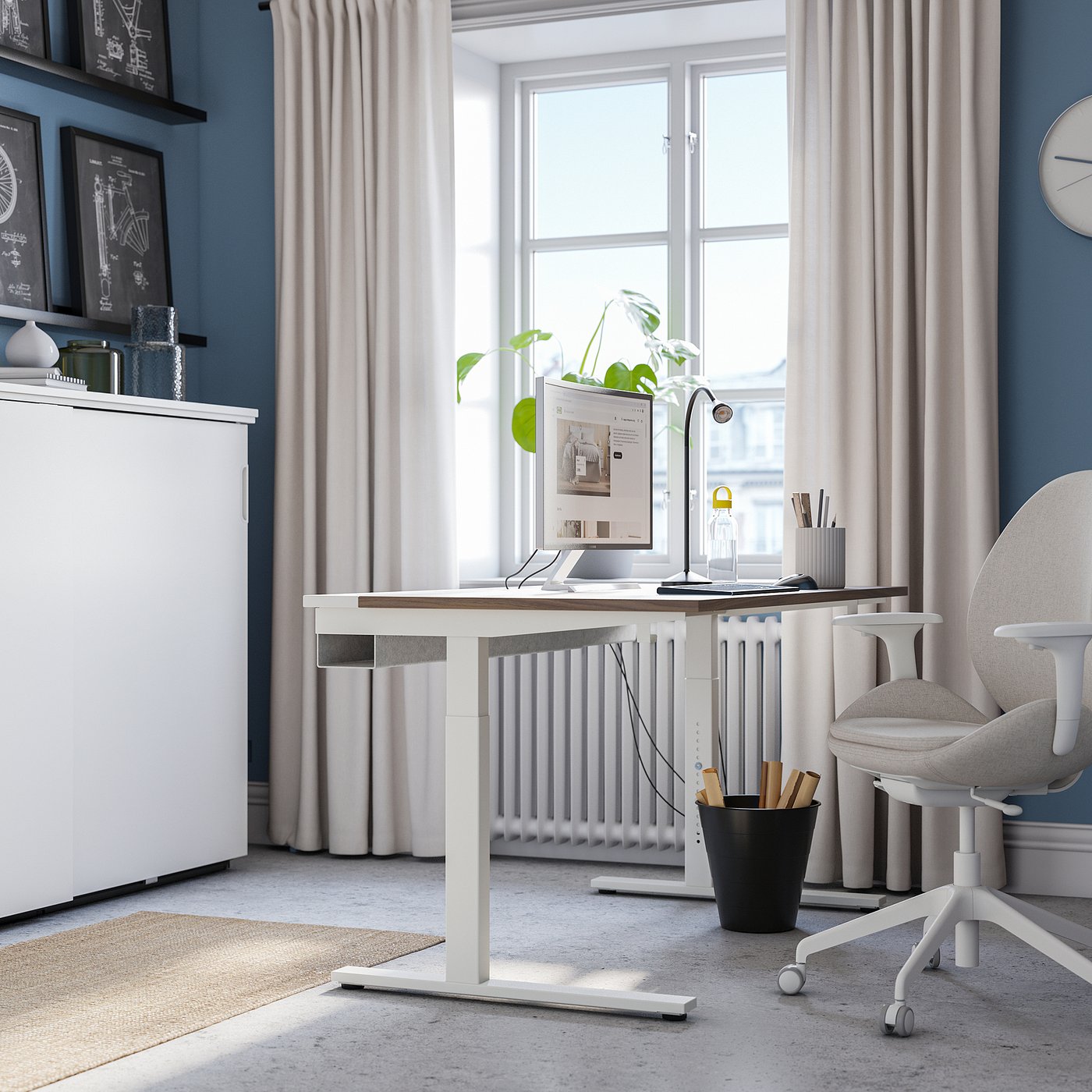 MITTZON desk, walnut veneer/white, 140x80 cm - IKEA