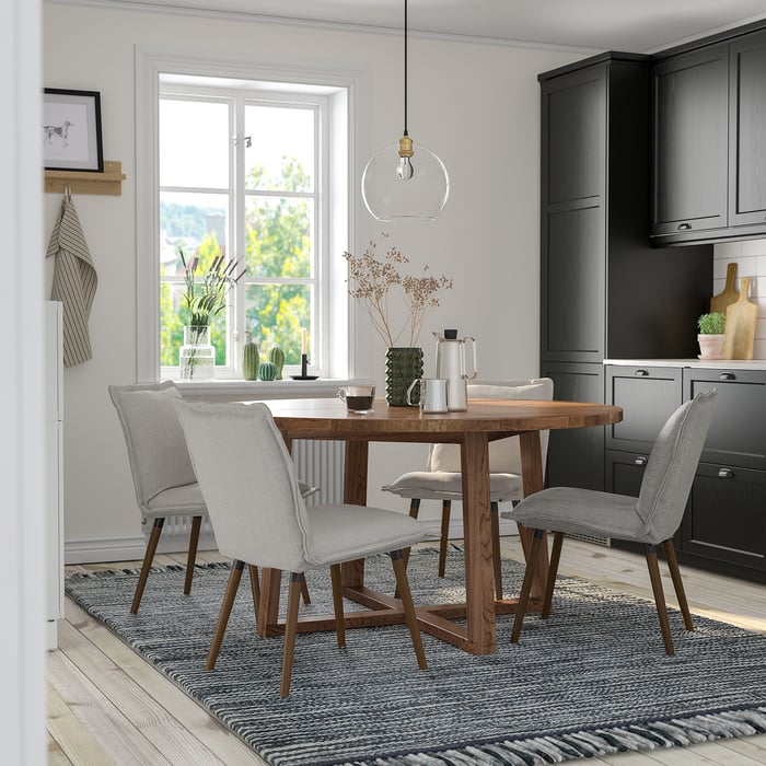 MÖRBYLÅNGA / KLINTEN table and 4 chairs, oak veneer brown stained