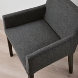 MÖRBYLÅNGA / MÅRENÄS Table and 4 chairs with armrests, oak veneer brown stained/black Gunnared dark grey, 145 cm