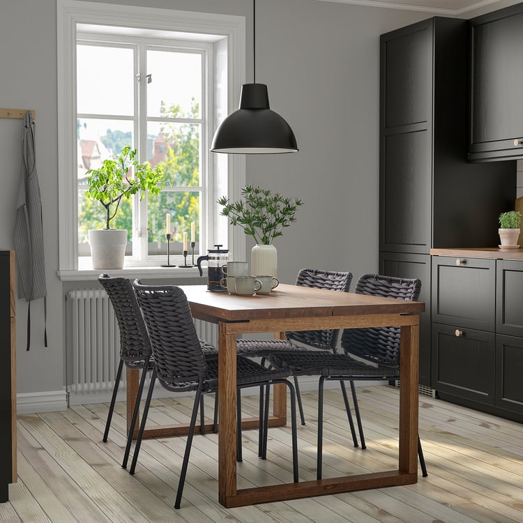 MÖRBYLÅNGA / TEGELÖN table and 4 chairs, oak veneer/dark grey black