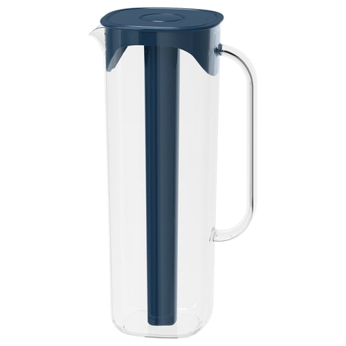Blue plastic jug with handle, with removable freeze insert.