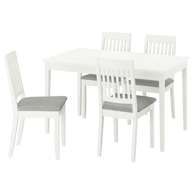NÄSINGE / NÄSINGE Table and 4 chairs, white/white Tibbleby beige-grey, 130/190x80 cm