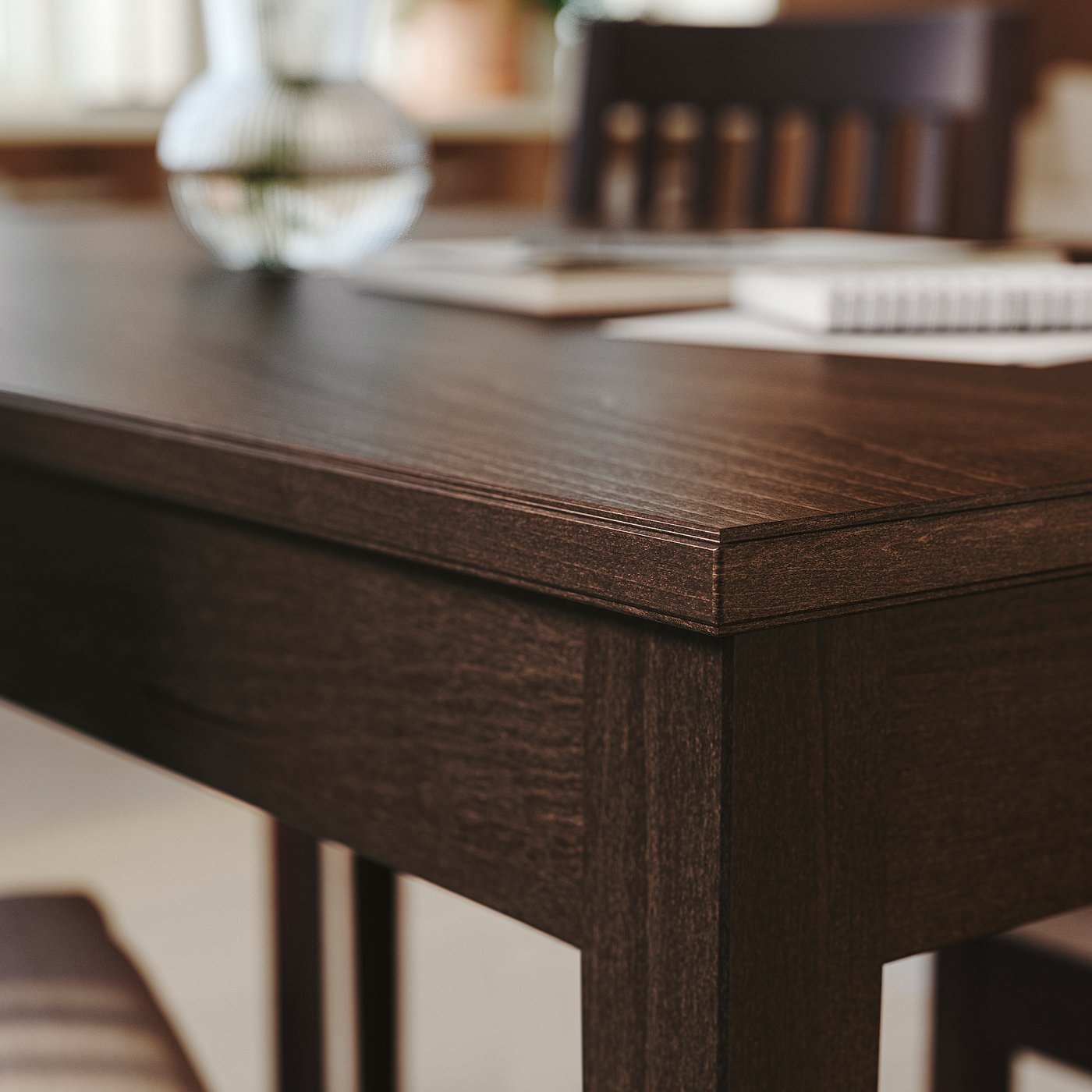 NÄSINGE table, dark brown stained/beech veneer, 130x80 cm - IKEA