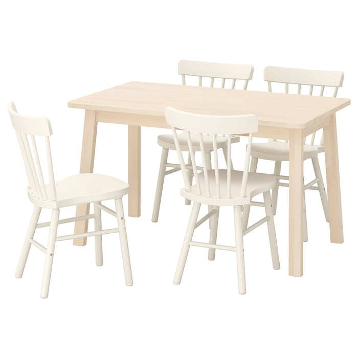NORRÅKER / NORRARYD table and 4 chairs, birch/white, 125x74 cm IKEA