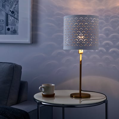 NYMÖ / SKAFTET Table lamp, white brass/brass, 24x30 cm