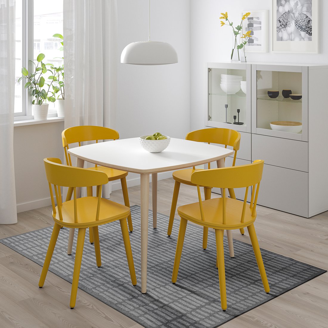 OMTÄNKSAM طاولة, أبيض/بتولا, ‎95x95 سم‏ IKEA