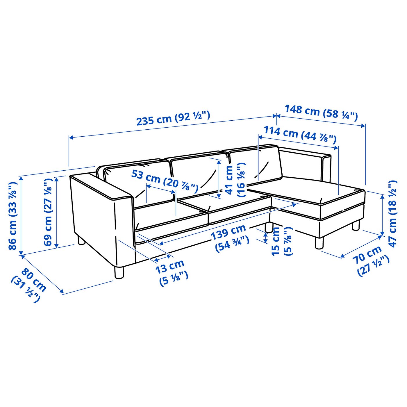 IKEA PARUP Cover For 3-Seat Sofa With Chaise Longue/Vissle Dark