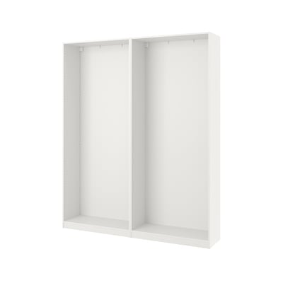 White ikea PAX wardrobe frame with open interior, no doors.