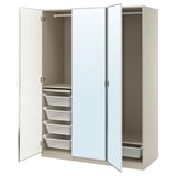 PAX / ÅHEIM Wardrobe combination, grey-beige/mirror glass, 150x60x201 cm