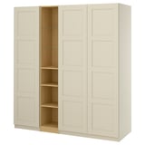 PAX / BERGSBO Wardrobe combination, grey-beige grey-beige/oak effect, 185x60x201 cm