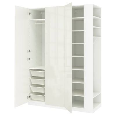 PAX / FARDAL Wardrobe combination, white high-gloss white/white, 170x60x236 cm