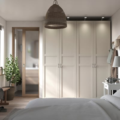 PAX / FLISBERGET Wardrobe combination, grey-beige/light beige, 200x60x236 cm