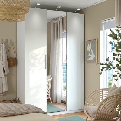 PAX / FORSAND/ÅHEIM Wardrobe combination, white/mirror glass, 150x60x236 cm