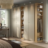 PAX / FORSAND Wardrobe combination, grey-beige grey-beige/oak effect, 255x60x236 cm